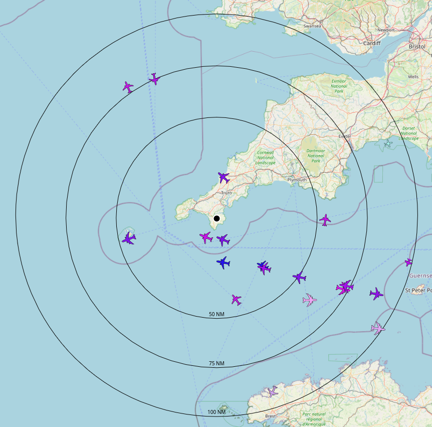 Sample view of aircraft over Cornwall